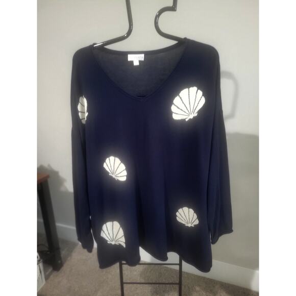 Belle Beach Kim Gravel Size 3X Navy Shell Sweater A683751 NWOT - Picture 2 of 9